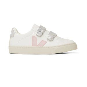 Kids VEJA White & Silver Leather Esplar Sneakers